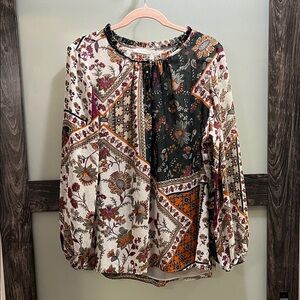 Calvin Klein Floral Patchwork Blouse - Cream, Green, Orange